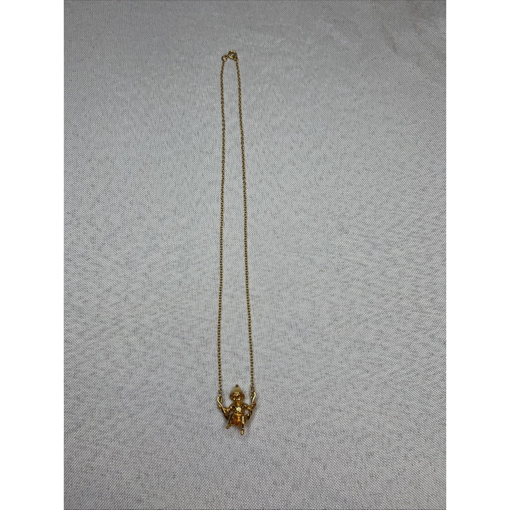 Vintage Franklin Mint Gold Tone Pixie Elf on Moon Swing Pendant Necklace 18in